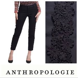NWOT Anthro Daisy Lace Trimmed Tuxedo Style Trousers by Elevenses, Black, 4